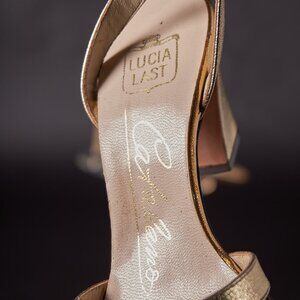 1970s Strappy Gold Block Heels Sandals Shoes